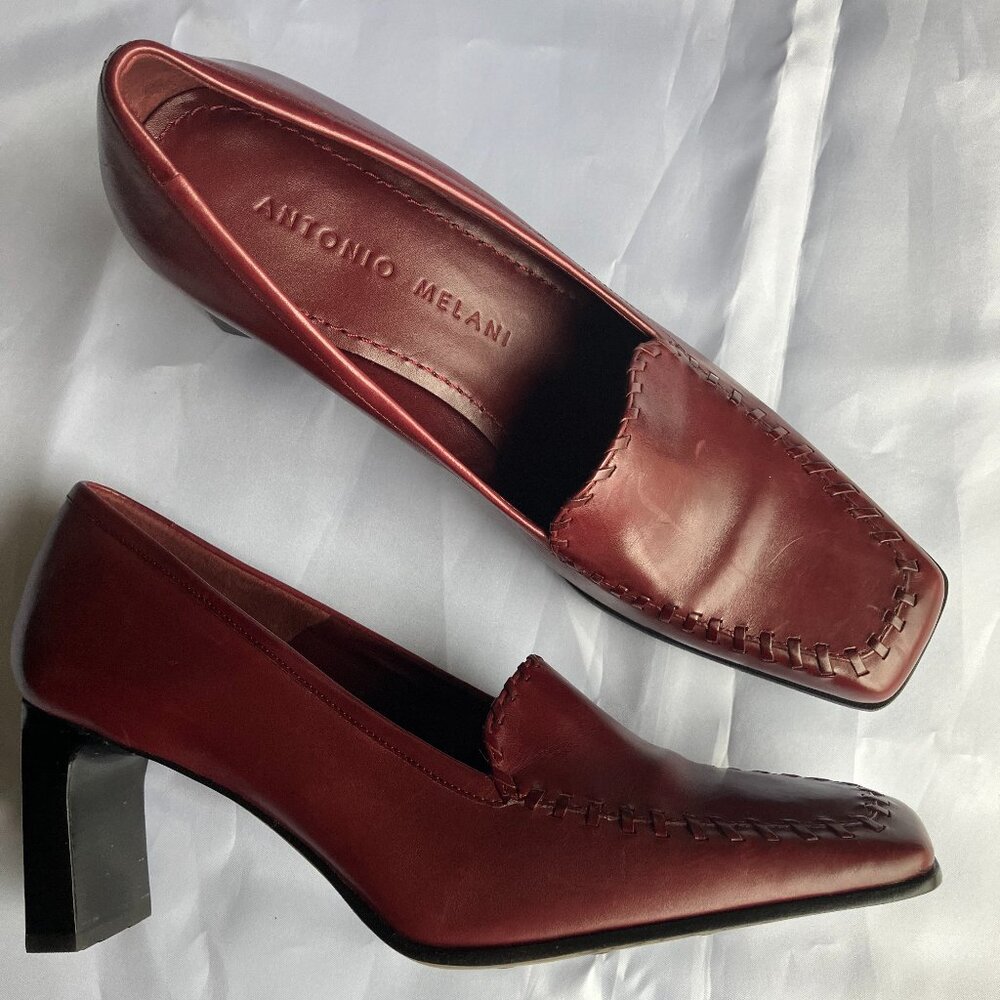 Vintage Antonio Melani Burgundy Leather Square Toe Pumps